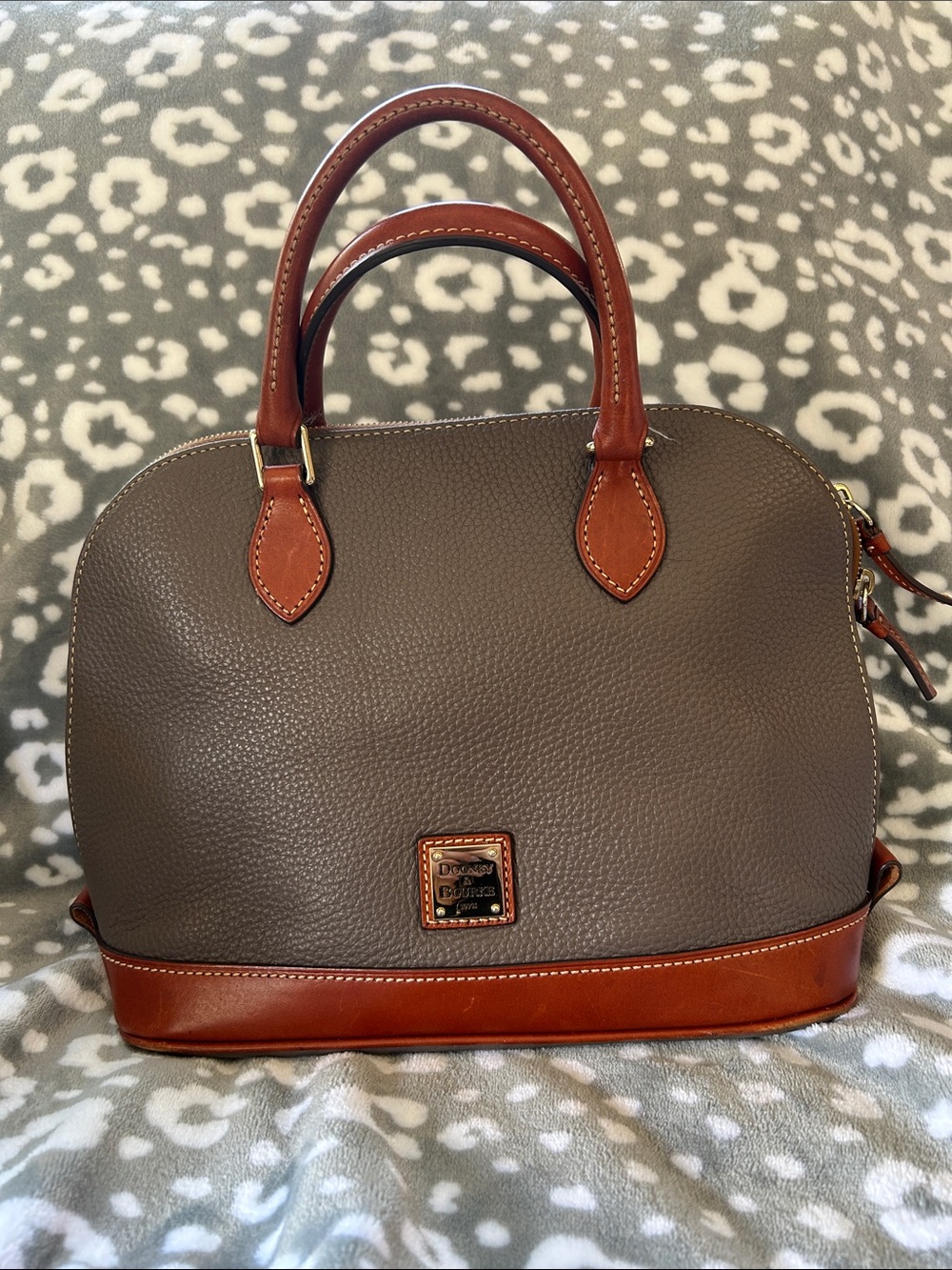 Dooney & Bourke Gray Satchel with Brown Trim